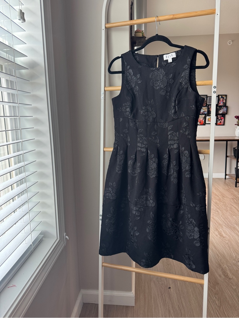 Elle Black Floral Jacquard Fit-and-Flare Dress